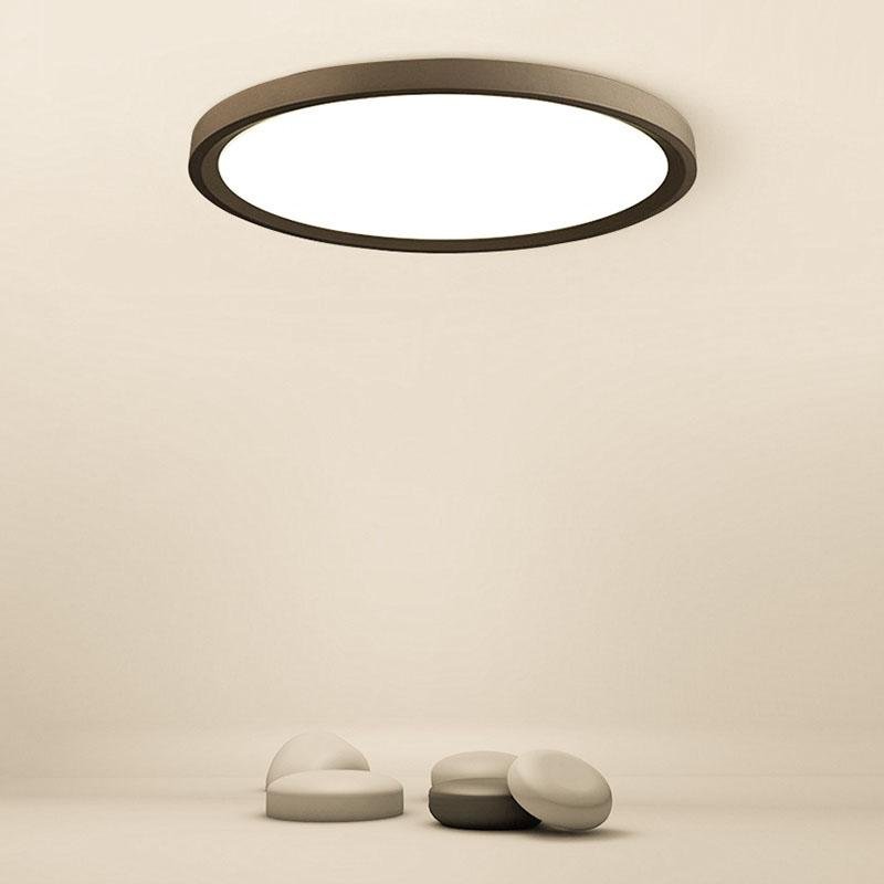 Industrial Flush-Mount Ceiling Light — Black or White Iron, LED, Three-Step Dimming, 12" or 16"