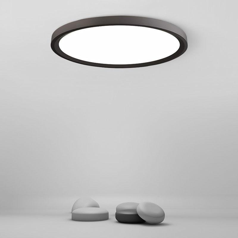 Industrial Flush-Mount Ceiling Light — Black or White Iron, LED, Three-Step Dimming, 12" or 16"