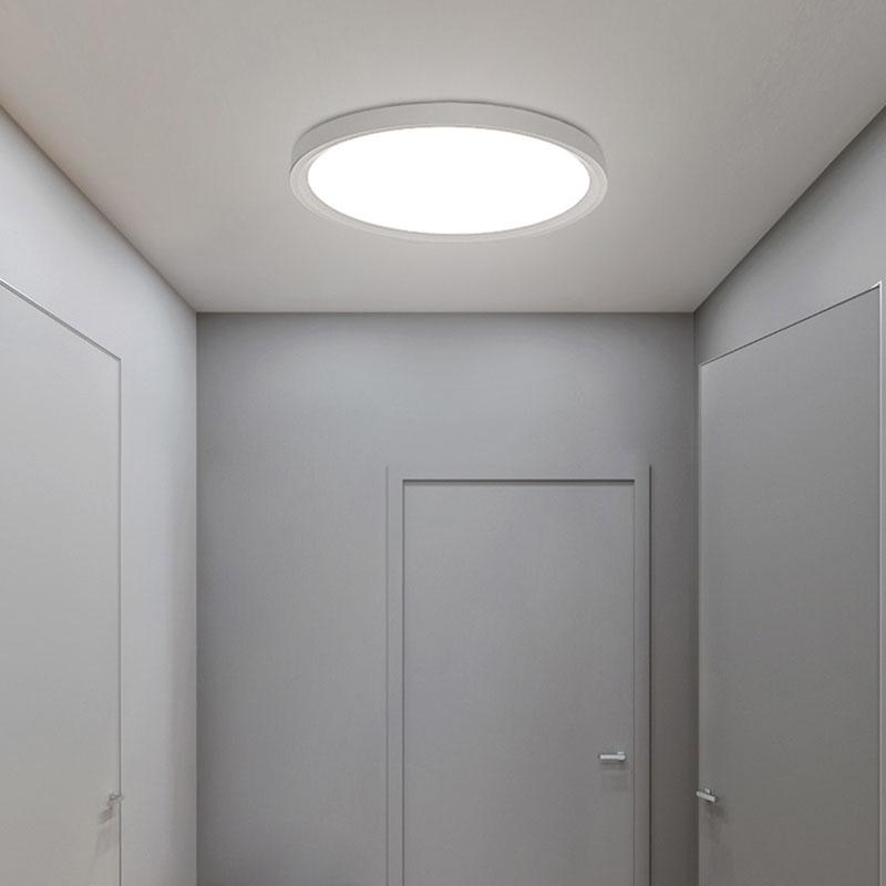 Industrial Flush-Mount Ceiling Light — Black or White Iron, LED, Three-Step Dimming, 12" or 16"