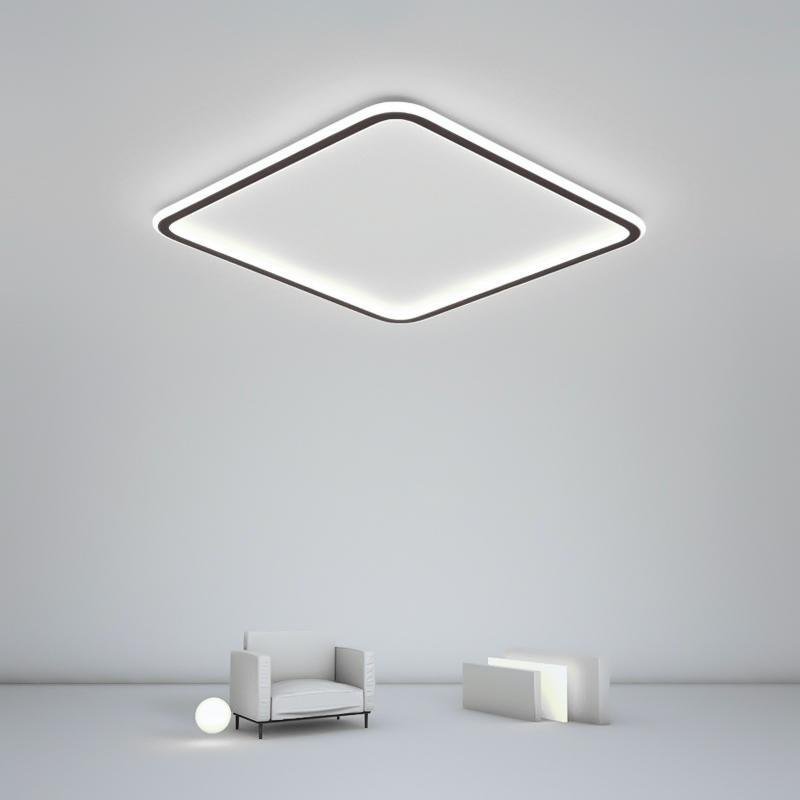 Square Flush-Mount Ceiling Light — Black Aluminum & PMMA, LED, Remote Dimming, 3000K–6000K, 16"/20"/24"