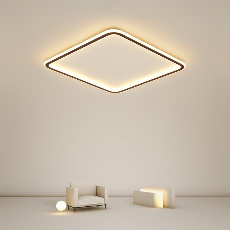 Square Flush-Mount Ceiling Light — Black Aluminum & PMMA, LED, Remote Dimming, 3000K–6000K, 16"/20"/24"
