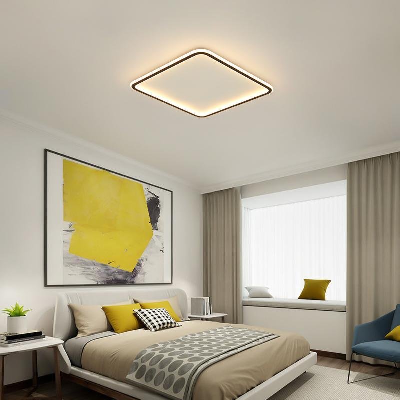 Square Flush-Mount Ceiling Light — Black Aluminum & PMMA, LED, Remote Dimming, 3000K–6000K, 16"/20"/24"