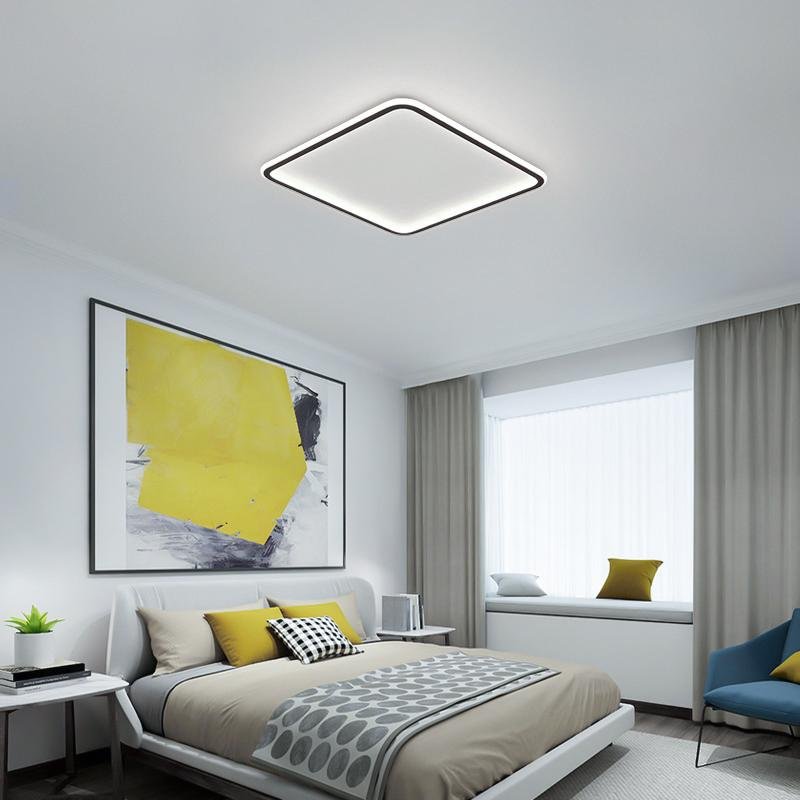 Square Flush-Mount Ceiling Light — Black Aluminum & PMMA, LED, Remote Dimming, 3000K–6000K, 16"/20"/24"