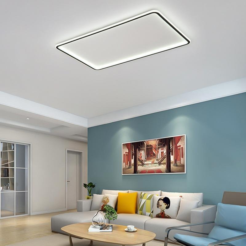 Contemporary Rectangular LED Flush Mount — Black Iron & PMMA, Dimmable with Remote, 3000K/4500K/6000K, 31" or 35"