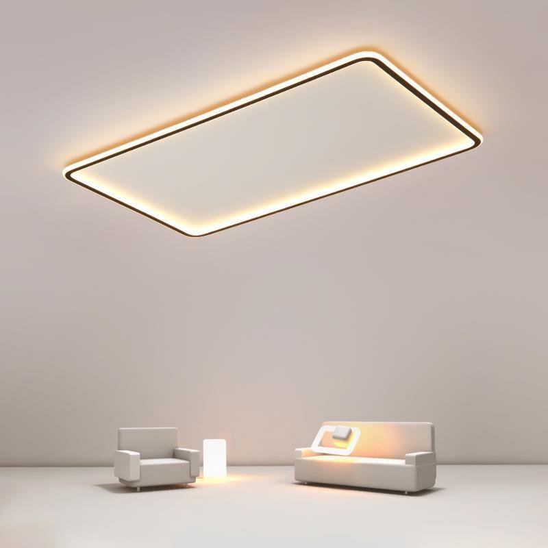 Contemporary Rectangular LED Flush Mount — Black Iron & PMMA, Dimmable with Remote, 3000K/4500K/6000K, 31" or 35"