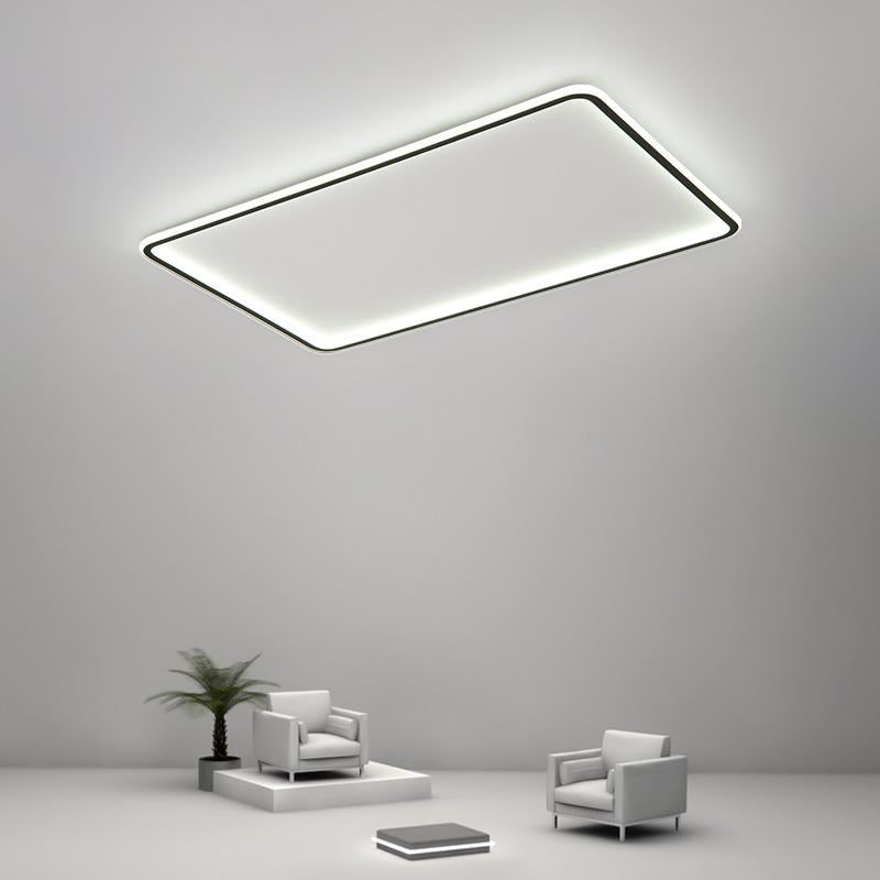 Contemporary Rectangular LED Flush Mount — Black Iron & PMMA, Dimmable with Remote, 3000K/4500K/6000K, 31" or 35"