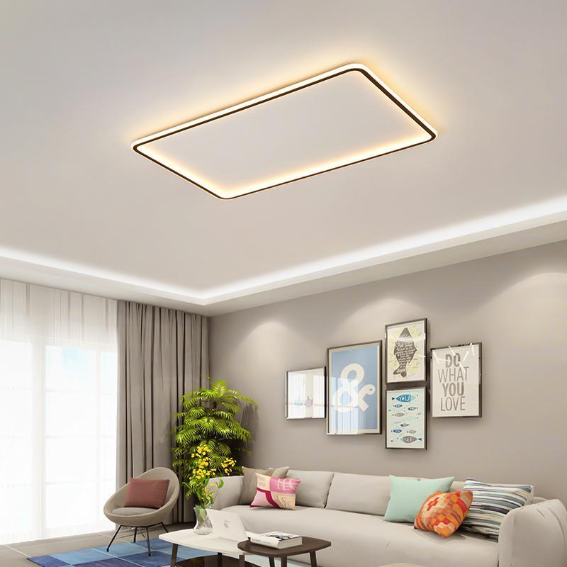 Contemporary Rectangular LED Flush Mount — Black Iron & PMMA, Dimmable with Remote, 3000K/4500K/6000K, 31" or 35"