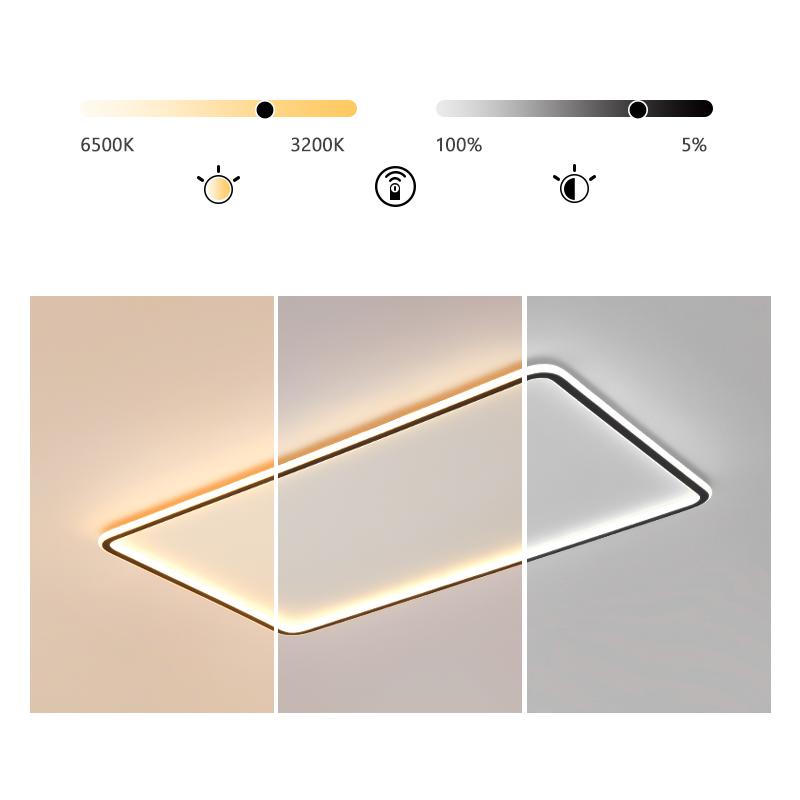 Contemporary Rectangular LED Flush Mount — Black Iron & PMMA, Dimmable with Remote, 3000K/4500K/6000K, 31" or 35"