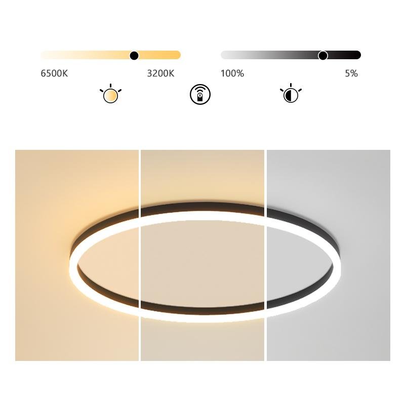 Round Flush-Mount Ceiling Light — Aluminum & PMMA, LED, Dimmable, Remote Control, 3000K–6000K, 16" or 24"