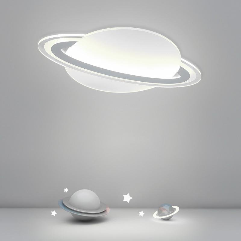 Planet-Shaped LED Flush-Mount Ceiling Light — Iron & Acrylic, Dimmable, Remote Control, 3000K/6000K