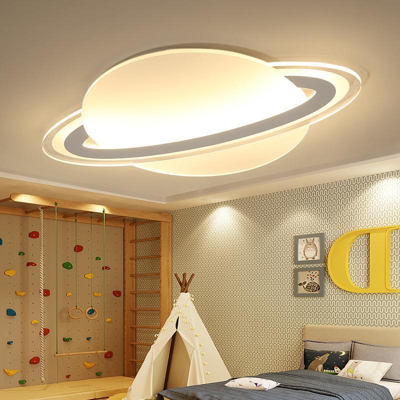 Planet-Shaped LED Flush-Mount Ceiling Light — Iron & Acrylic, Dimmable, Remote Control, 3000K/6000K