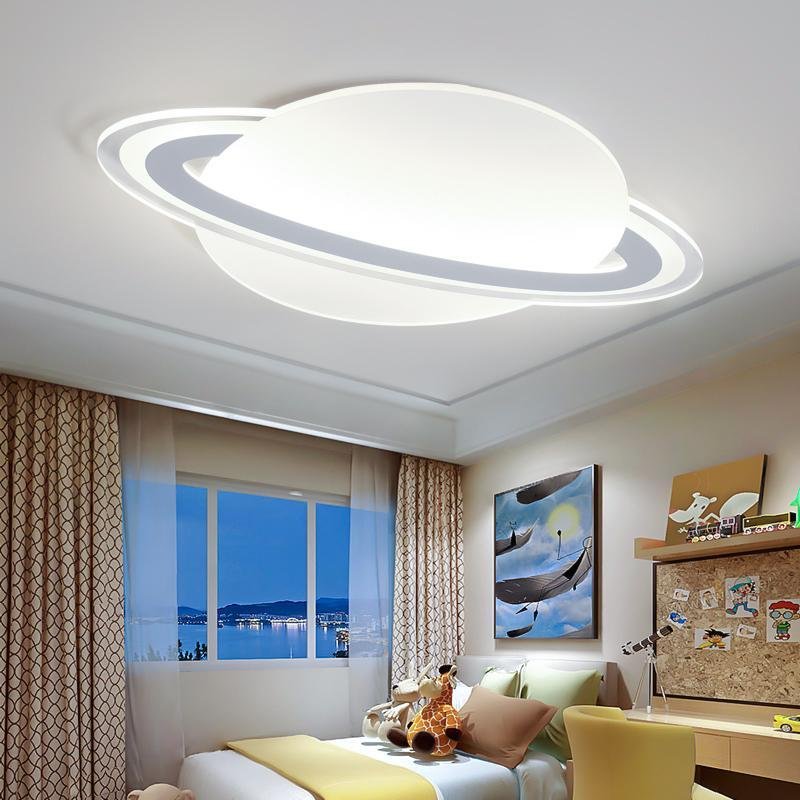 Planet-Shaped LED Flush-Mount Ceiling Light — Iron & Acrylic, Dimmable, Remote Control, 3000K/6000K