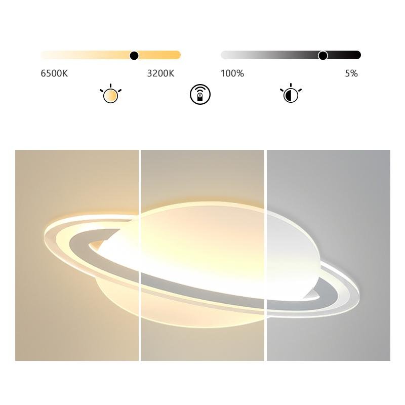 Planet-Shaped LED Flush-Mount Ceiling Light — Iron & Acrylic, Dimmable, Remote Control, 3000K/6000K