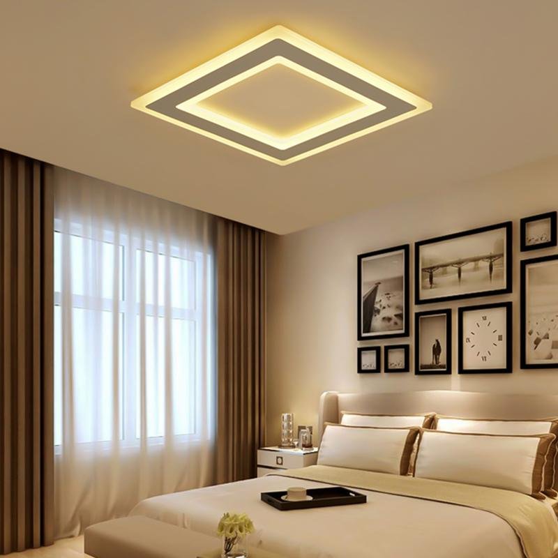 Contemporary Square LED Flush-Mount Ceiling Light — White Metal, Remote Stepless Dimming, 3000K–6000K, 16" or 31"