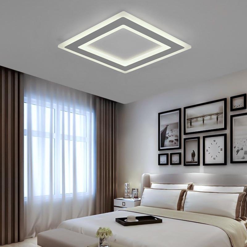 Contemporary Square LED Flush-Mount Ceiling Light — White Metal, Remote Stepless Dimming, 3000K–6000K, 16" or 31"
