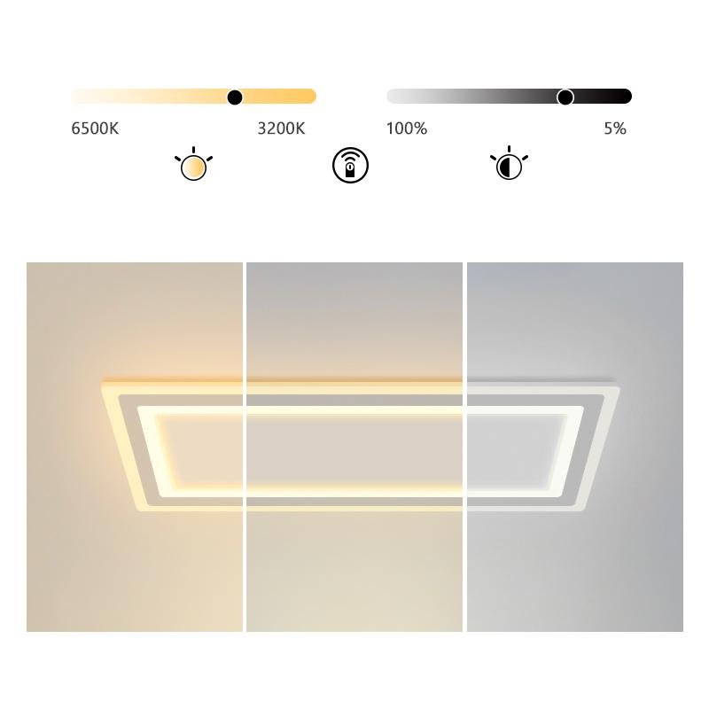 Contemporary Square LED Flush-Mount Ceiling Light — White Metal, Remote Stepless Dimming, 3000K–6000K, 16" or 31"