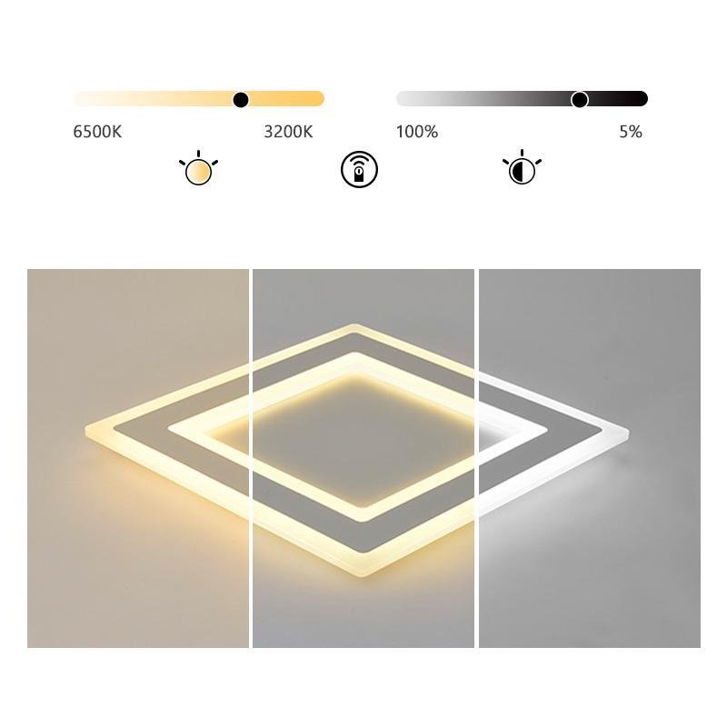 Contemporary Square LED Flush-Mount Ceiling Light — White Metal, Remote Stepless Dimming, 3000K–6000K, 16" or 31"