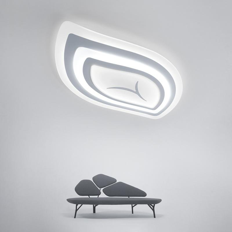 Leaf-Shaped LED Flush-Mount Ceiling Light — Iron and PMMA, White Finish, Dimmable, Remote Control, 41–50W, E26/E27