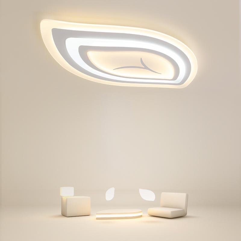 Leaf-Shaped LED Flush-Mount Ceiling Light — Iron and PMMA, White Finish, Dimmable, Remote Control, 41–50W, E26/E27