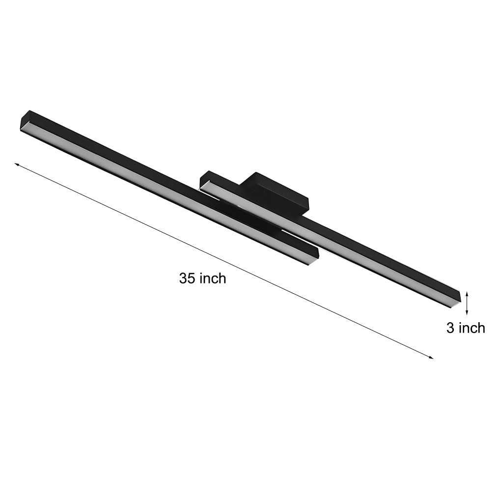 35" Modern Rectangular LED Flush-Mount Ceiling Light — Aluminum & Acrylic, Black, 30W, 3000K / 6000K