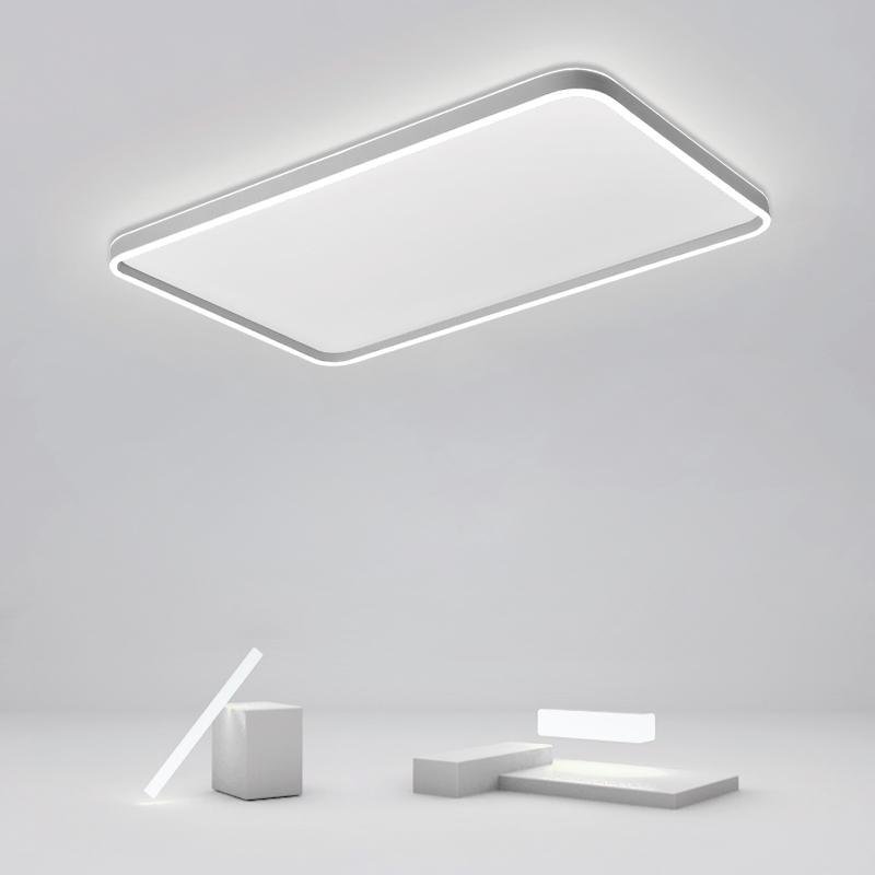 Rectangular LED Flush-Mount Ceiling Light — Aluminum & PMMA, 35"×22", Dimmable 3000K–6000K, Remote Control