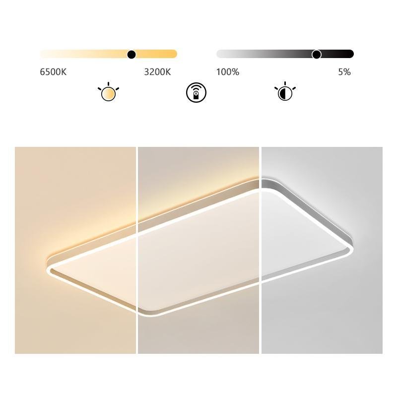 Rectangular LED Flush-Mount Ceiling Light — Aluminum & PMMA, 35"×22", Dimmable 3000K–6000K, Remote Control