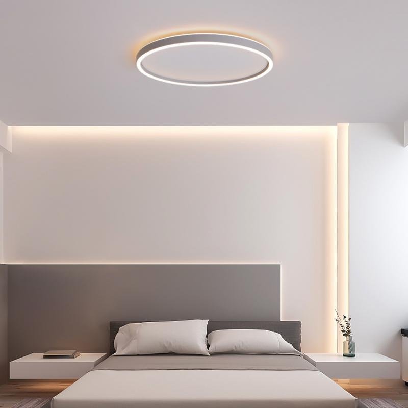 Modern Halo Circle LED Flush-Mount Ceiling Light — Aluminum & PMMA, Stepless Dimming, Remote Control, 16" or 24"