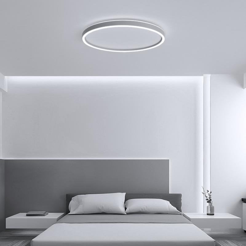 Modern Halo Circle LED Flush-Mount Ceiling Light — Aluminum & PMMA, Stepless Dimming, Remote Control, 16" or 24"