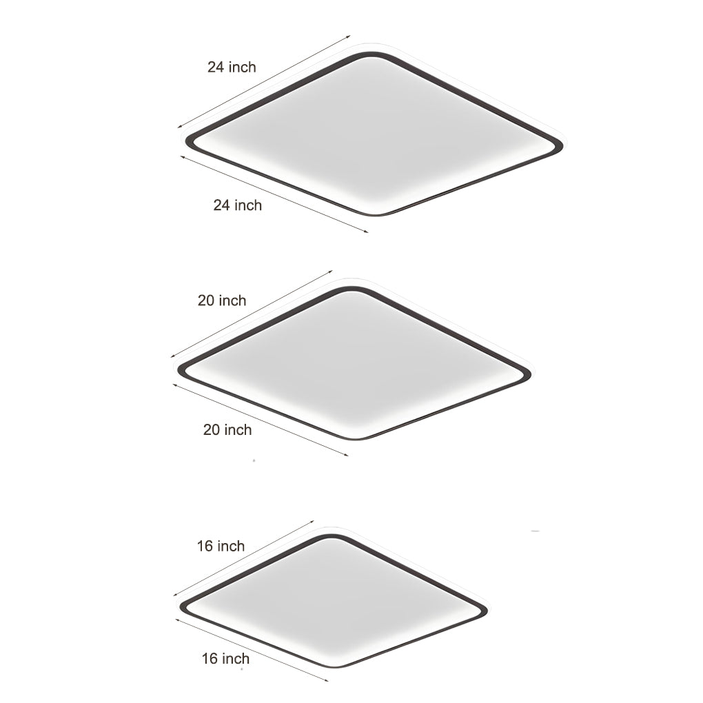 Square Flush-Mount Ceiling Light — Black Aluminum & PMMA, LED, Remote Dimming, 3000K–6000K, 16"/20"/24"