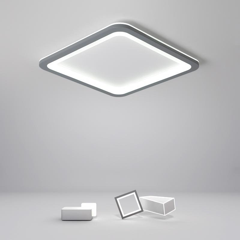 Gray Square Industrial LED Flush-Mount Ceiling Light — Dark Gray & White, Dimmable, Multi-Color Temperature, 15" or 19"