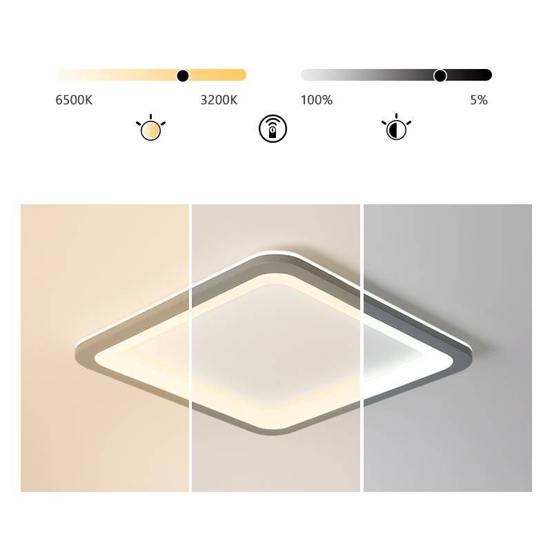 Gray Square Industrial LED Flush-Mount Ceiling Light — Dark Gray & White, Dimmable, Multi-Color Temperature, 15" or 19"