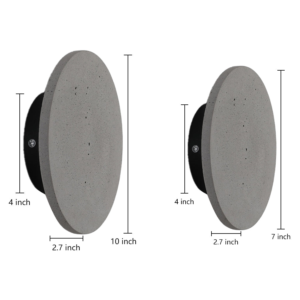Round Concrete Flush Outdoor Wall Sconce — Gray, LED 16W–20W, 3000K Warm White, IP54, 7" or 9.45"
