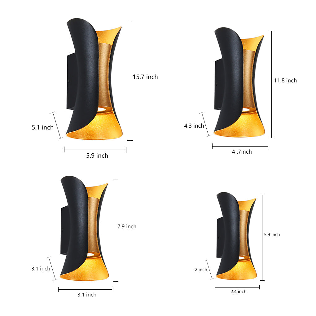 modern waterproof outdoor wall lights with curved led up and down lighting