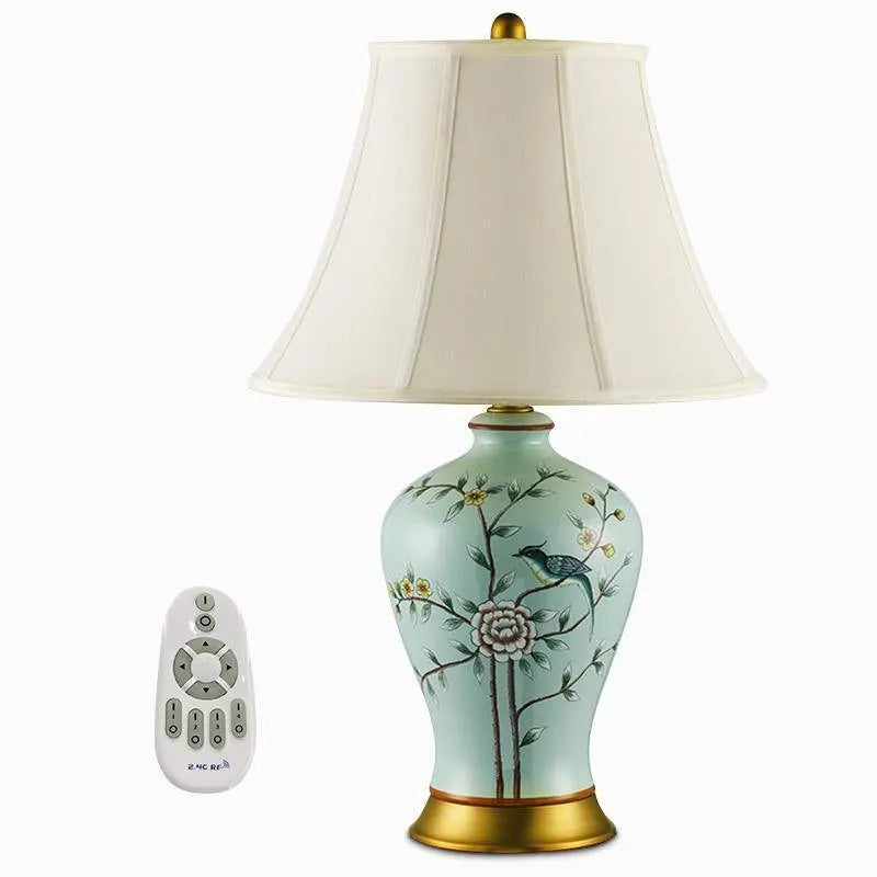 23-Inch Porcelain Table Lamp with Vivid Oriental Branches and Birds Design Luxe
