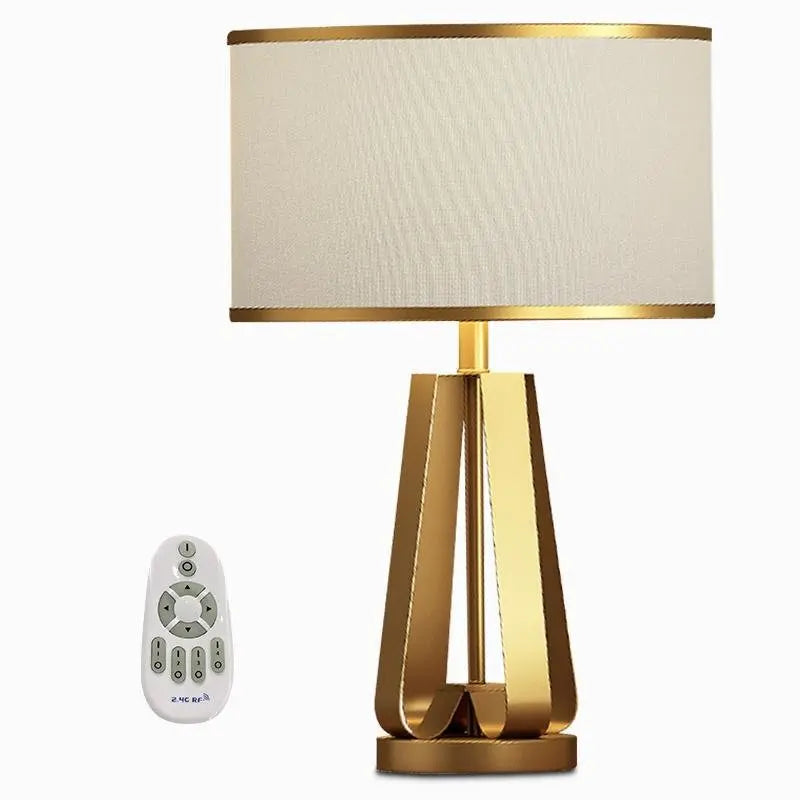 22-Inch Geometric Table Lamp with 1 Light in Golden Faux Silk and Brass Luxe