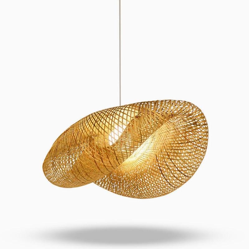 24" Curved Bamboo Pendant Light — Modern Farmhouse, Hardwired, LED, 6W–10W