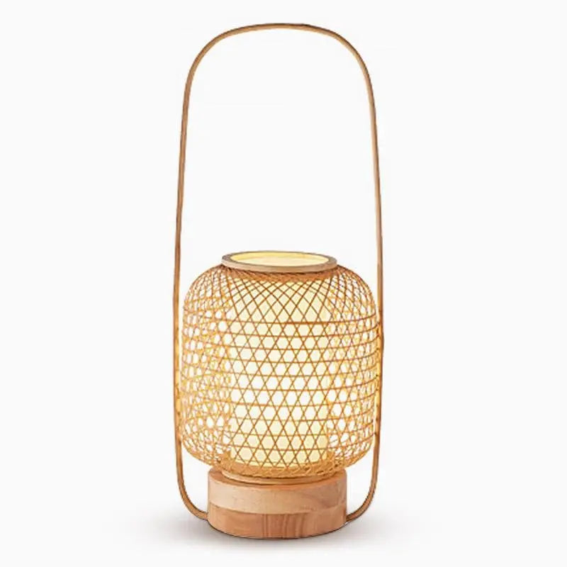 Rustic Bamboo Table Lamp with Woven Design, Cylinder LED Light, and USB Port Luxe