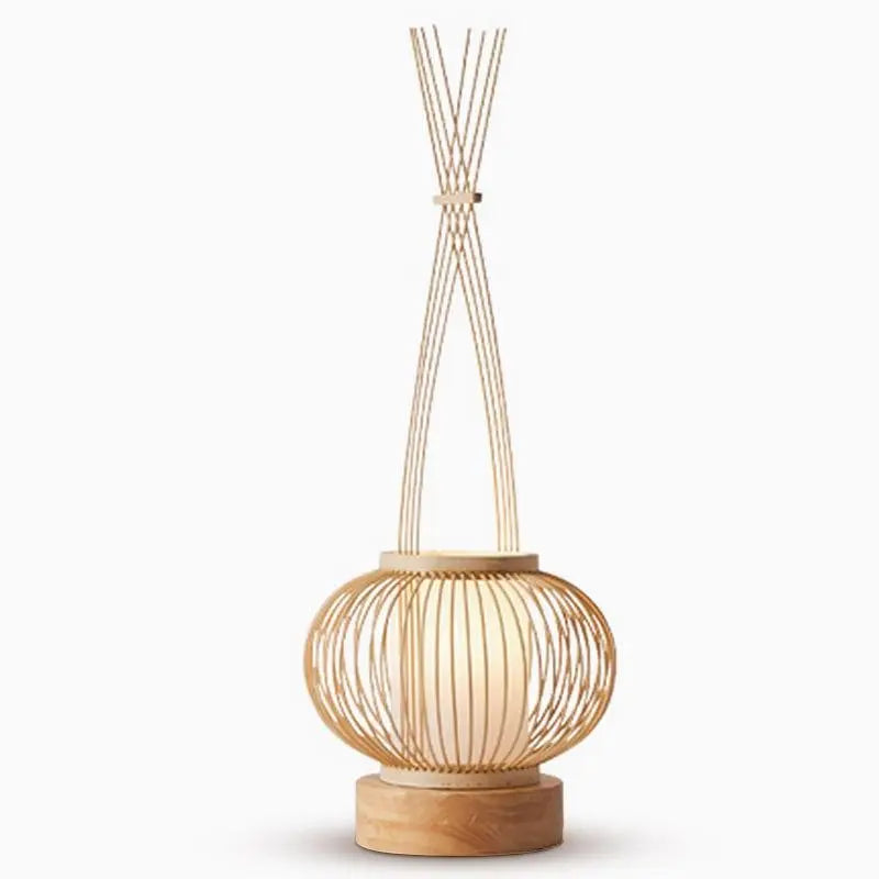 Rustic Bamboo Table Lamp with Woven Design, Cylinder LED Light, and USB Port Luxe