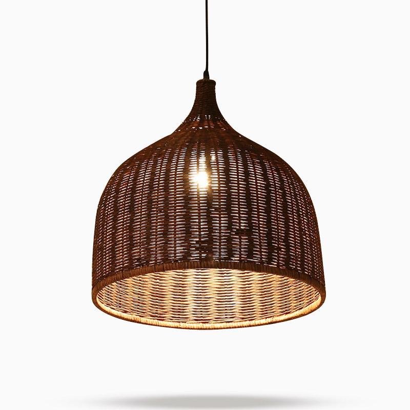 Bell-Shape Rustic Rattan Pendant Light — Hardwired, 70W, Available in 14", 18", or 25"