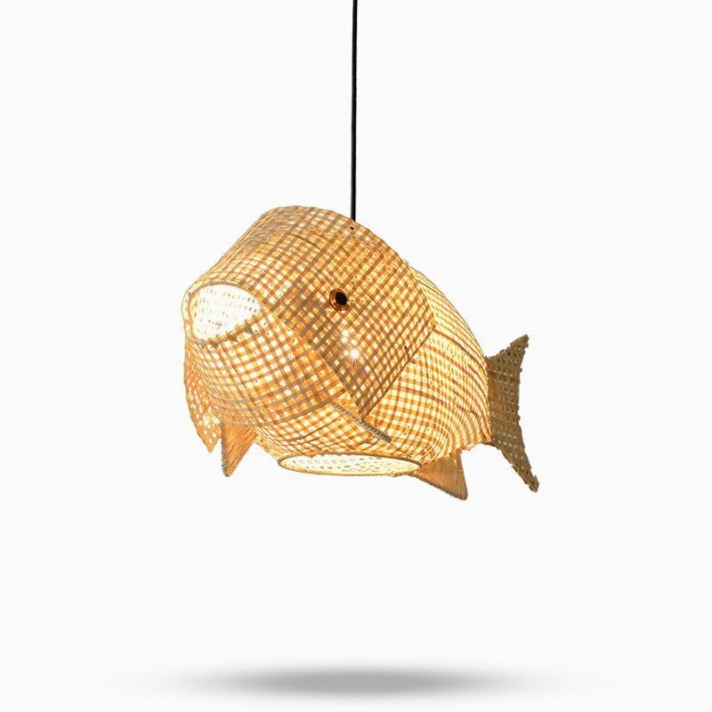 Fish-Shape Farmhouse Pendant Light — Bamboo, 26" Wide, Adjustable 48" Cord, LED