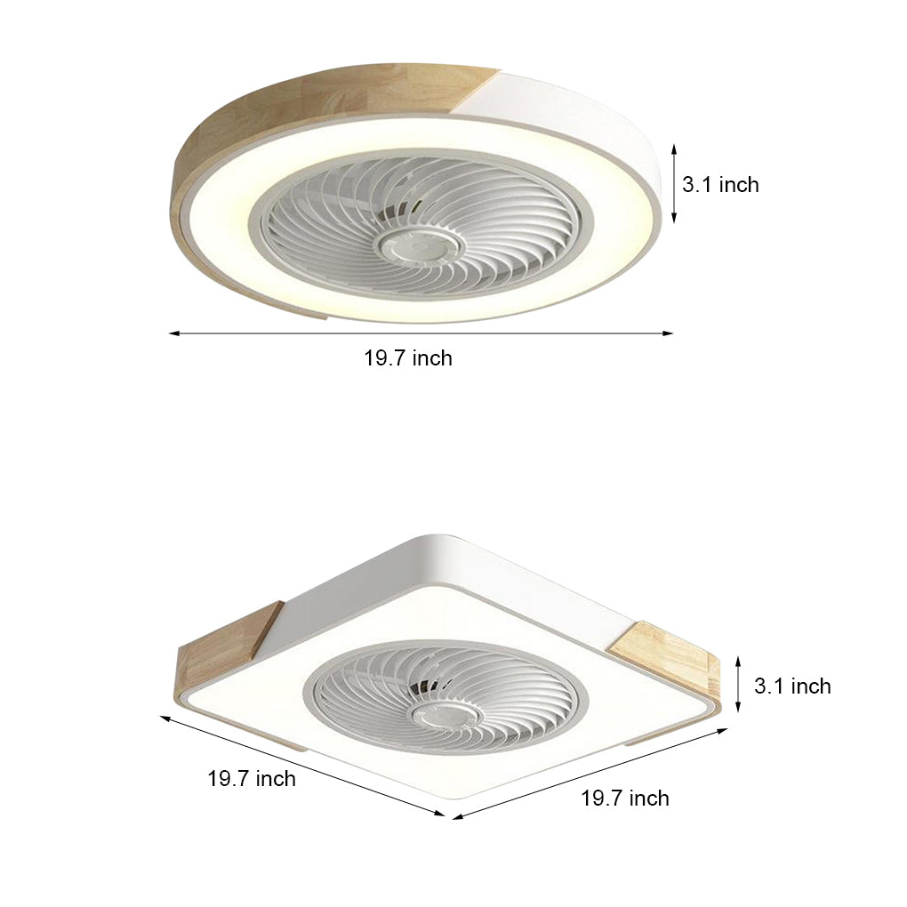 Integrated LED Bladeless Ceiling Fan Light with Remote Control - Round Square Design Luxe