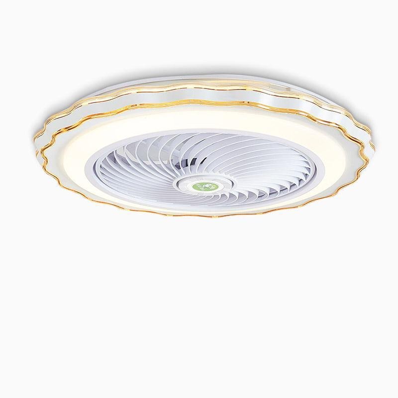 Modern Bladeless Ceiling Fan with Light and Remote in Goldish White, Crown-Shaped Design