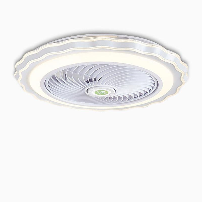 Modern Bladeless Ceiling Fan with Light and Remote in Goldish White, Crown-Shaped Design