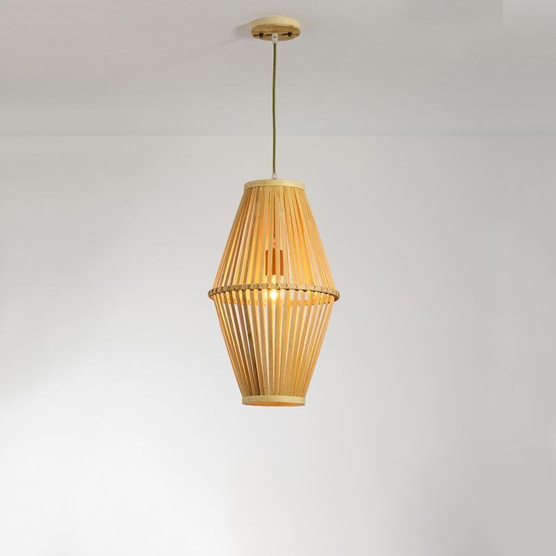 Diamond & Semi-Circular Bamboo Pendant Light — Wire Frame, E26/E27, up to 50W