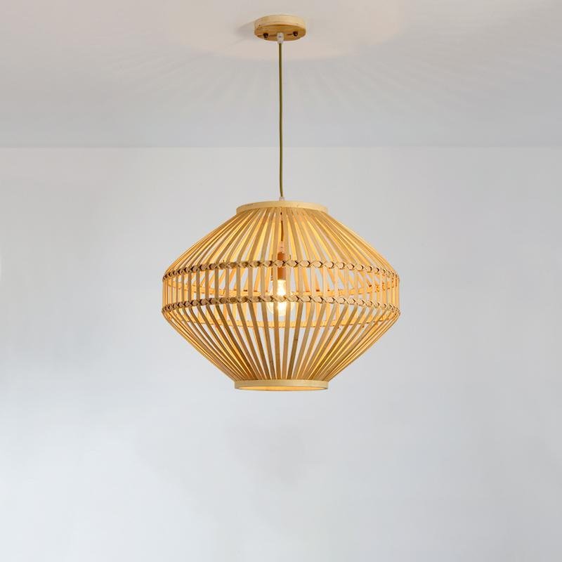 Diamond & Semi-Circular Bamboo Pendant Light — Wire Frame, E26/E27, up to 50W