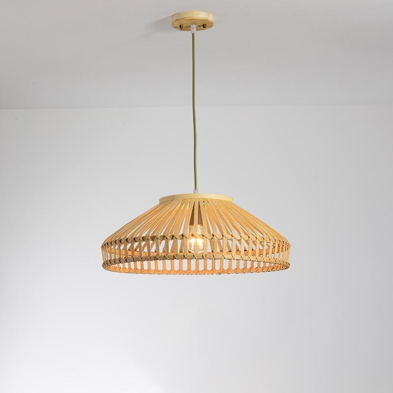 Diamond & Semi-Circular Bamboo Pendant Light — Wire Frame, E26/E27, up to 50W