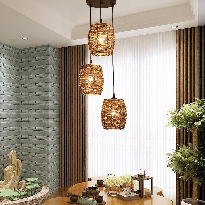 Wicker Pendant Light, 3-Piece Set — Burlywood, 18" Diameter, E26/E27, up to 40W