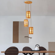 Rustic Bamboo Multi-Light Pendant — Squiggly Light Gaps, E26/E27, 14" Dia × 20" H, Adjustable Cable