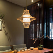 Twin-Cone Farmhouse Pendant Light — Bamboo, Burlywood, 19" Diameter, E26/E27, 40W Max