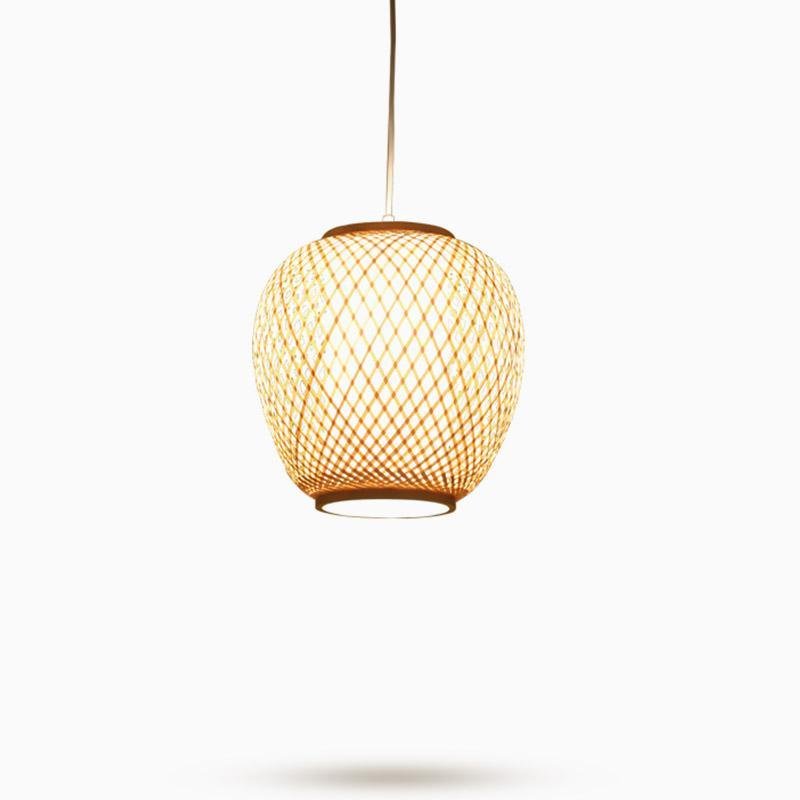 Curvy Oval Bamboo Pendant Light — Farmhouse Dome, E26/E27, 12" Diameter